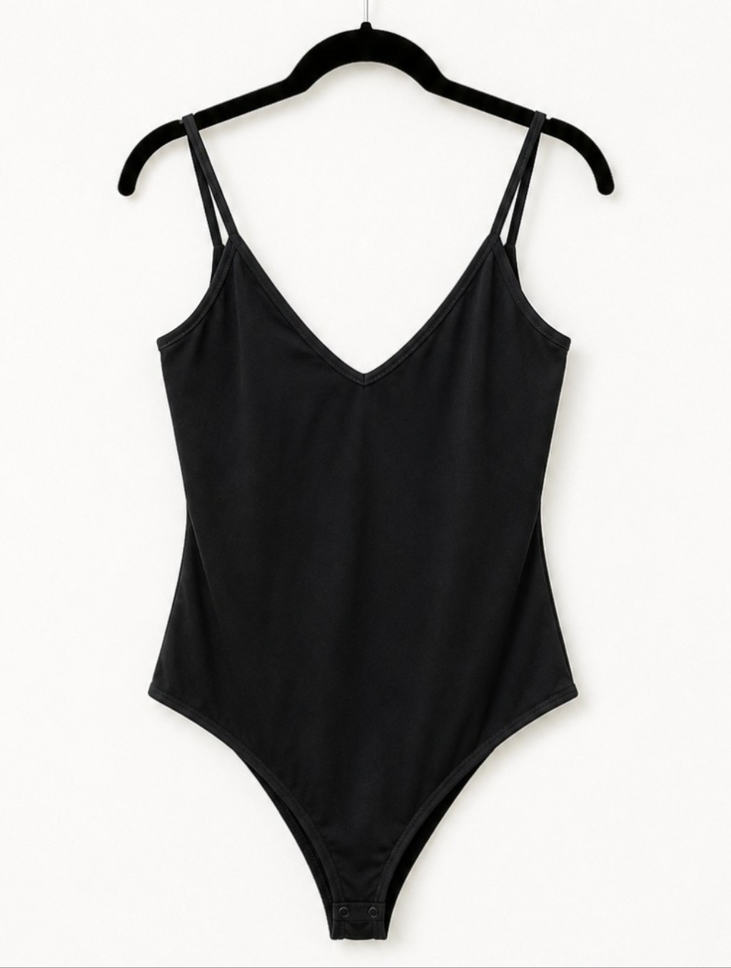 Nwot Women's Black Bodysuit V Neck Spaghetti Strap Made In Usa Size Large